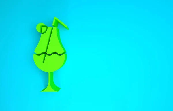 绿色鸡尾酒和酒精饮料图标分离蓝色背景。最低纲领的概念。3D渲染3D插图 — 图库照片