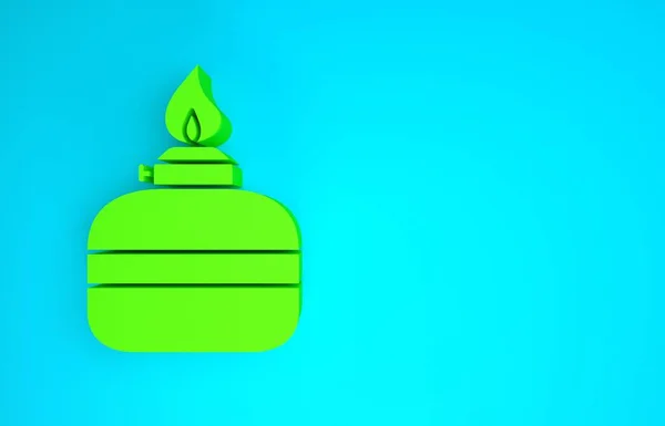 Zöld Alkohol vagy szellem égő ikon elszigetelt kék alapon. Vegyipari felszerelés. Minimalizmus koncepció. 3d illusztráció 3D render — Stock Fotó