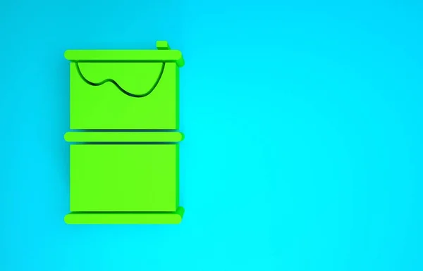 Green Barrel Öl Leck Symbol isoliert auf blauem Hintergrund. Minimalismus-Konzept. 3D Illustration 3D Renderer — Stockfoto