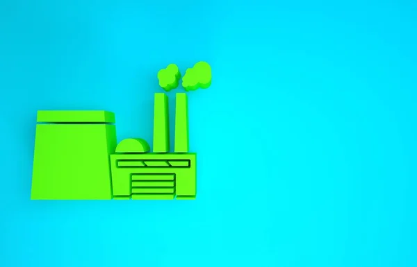 Zielona ropa i gaz przemysłowy budynek fabryczny ikona izolowane na niebieskim tle. Koncepcja minimalizmu. Ilustracja 3D 3D renderowania — Zdjęcie stockowe