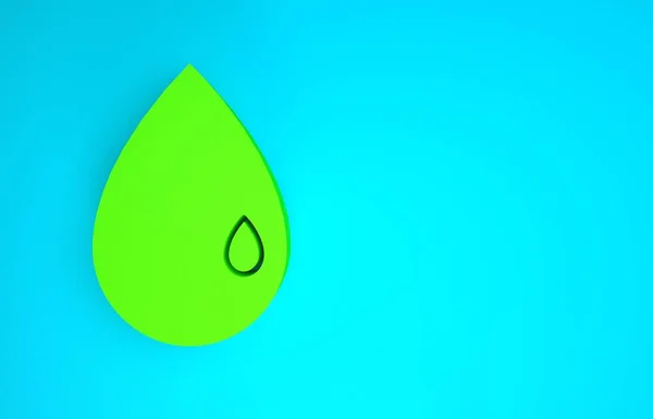 Ícone de gota de óleo verde isolado no fundo azul. Conceito de minimalismo. 3D ilustração 3D render — Fotografia de Stock