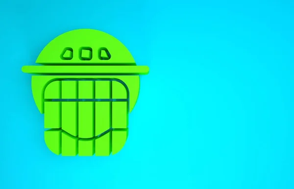 Green Hockey Helm Symbol isoliert auf blauem Hintergrund. Minimalismus-Konzept. 3D Illustration 3D Renderer — Stockfoto
