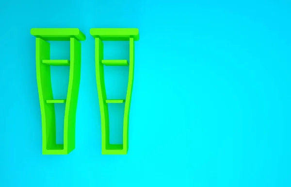 Grön Crutch eller kryckor ikon isolerad på blå bakgrund. Utrustning för rehabilitering av personer med sjukdomar i rörelseapparaten. Minimalistiskt koncept. 3D-återgivning för 3D — Stockfoto