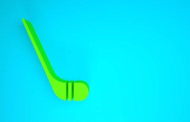 Yeşil buz hokeyi sopaları mavi arka planda izole edilmiş. Minimalizm kavramı. 3d illüstrasyon 3B canlandırma