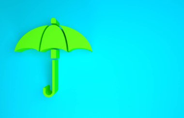 Yeşil Klasik açık şemsiye simgesi mavi arkaplanda izole edildi. Yağmur koruma sembolü. Minimalizm kavramı. 3d illüstrasyon 3B canlandırma