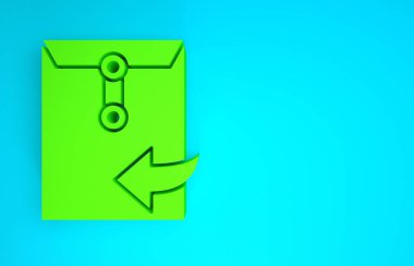 Mavi arkaplanda yeşil zarf simgesi izole edildi. Mesaj konsepti alındı. Yeni, e-posta gelen mesaj, SMS. Posta servisi. Minimalizm kavramı. 3d illüstrasyon 3d canlandırma