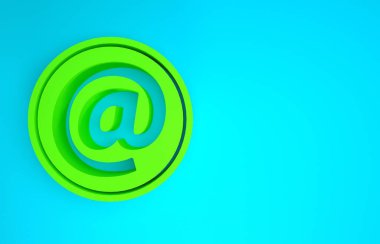 Mavi arkaplanda yeşil posta ve e-posta simgesi izole edildi. Zarf sembolü e-postası. E- posta kodu. Minimalizm kavramı. 3d illüstrasyon 3d canlandırma