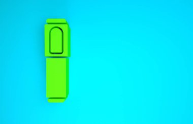 Yeşil İşaretli kalem simgesi mavi arkaplanda izole edildi. Minimalizm kavramı. 3d illüstrasyon 3B canlandırma