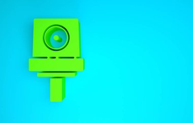 Yeşil sprey, mavi arkaplandaki başlık simgesini izole edebilir. Minimalizm kavramı. 3d illüstrasyon 3B canlandırma