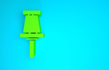 Mavi arkaplanda yeşil iğne simgesi izole edildi. Raptiye işareti. Minimalizm kavramı. 3d illüstrasyon 3B canlandırma