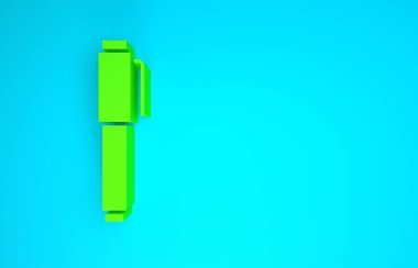 Mavi arkaplanda yeşil kalem simgesi izole edildi. Minimalizm kavramı. 3d illüstrasyon 3B canlandırma