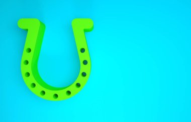 Mavi arkaplanda yeşil at nalı simgesi izole edildi. Minimalizm kavramı. 3d illüstrasyon 3B canlandırma