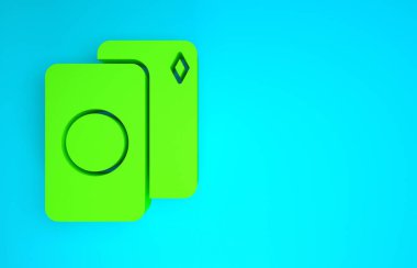 Mavi arkaplanda yeşil kart simgesi var. Kumarhane kumarı. Minimalizm kavramı. 3d illüstrasyon 3B canlandırma