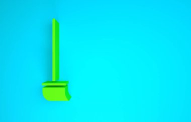 Mavi arkaplanda yeşil paspas simgesi izole edildi. Temizlik hizmeti konsepti. Minimalizm kavramı. 3d illüstrasyon 3B canlandırma