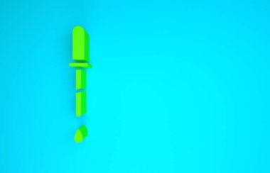 Yeşil Pipette simgesi mavi arkaplanda izole edildi. Tıbbi elementler, kimya laboratuarı ekipmanları. Damlalı boru. Tıp sembolü. Minimalizm kavramı. 3d illüstrasyon 3B canlandırma