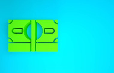 Green Stacks kağıt para ikonu mavi arka planda izole. Para desteleri. Para birimi. Minimalizm kavramı. 3d illüstrasyon 3B canlandırma