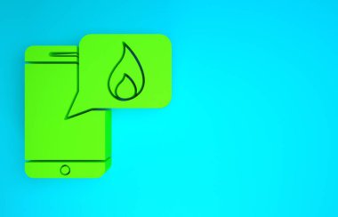 Mavi arka planda 911 ikonuna sahip yeşil cep telefonu var. Polis, ambulans, itfaiye, çağrı, telefon. Minimalizm kavramı. 3d illüstrasyon 3B canlandırma