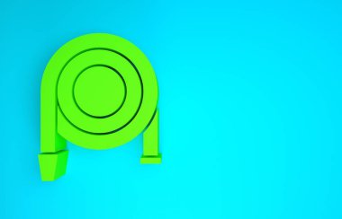 Mavi arka planda yeşil yangın hortumu ikonu izole edildi. Minimalizm kavramı. 3d illüstrasyon 3B canlandırma