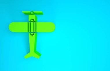 Yeşil düzlem simgesi mavi arkaplanda izole edildi. Uçan uçak ikonu. Uçak tabelası. Minimalizm kavramı. 3d illüstrasyon 3B canlandırma