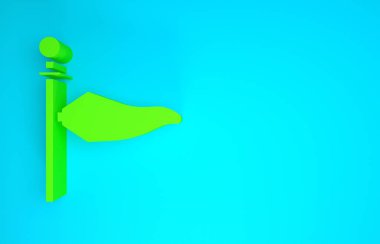 Yeşil koni meteoroloji rüzgar gülü ikonu mavi arka planda izole edilmiş. Rüzgâr Sock rüzgarın yönünü ve gücünü gösteriyor. Minimalizm kavramı. 3d illüstrasyon 3B canlandırma