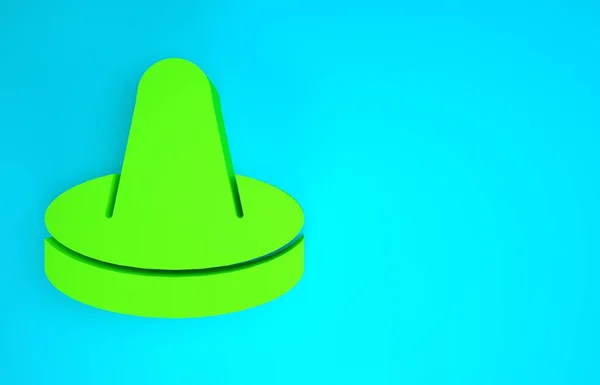 Zöld Mallet és korong a játék léghoki játék ikon elszigetelt kék háttérrel. Minimalizmus koncepció. 3d illusztráció 3D render — Stock Fotó