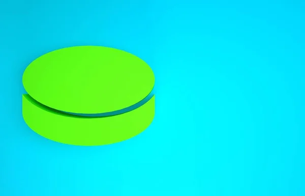 グリーンホッケーパックアイコンの青の背景に隔離された。最小限の概念。3Dイラスト3Dレンダリング — ストック写真