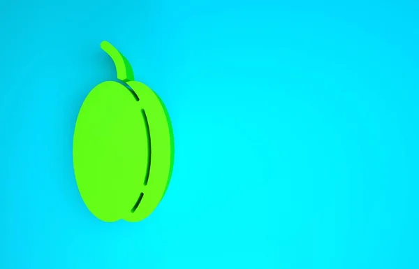 Zielona ikona owoców śliwki odizolowana na niebieskim tle. Koncepcja minimalizmu. Ilustracja 3D 3D renderowania — Zdjęcie stockowe