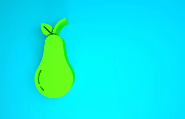 Green Pear icon isolated on blue background. Fruit with leaf symbol. Minimalism concept. 3d illustration 3D render — Stock Photo, Image