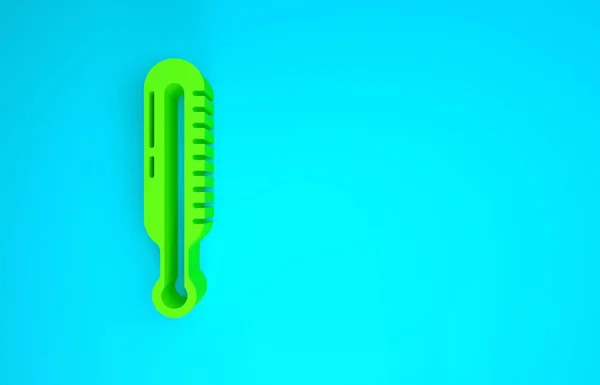 Groene Meteorologie thermometer meten pictogram geïsoleerd op blauwe achtergrond. Thermometer apparatuur toont warm of koud weer. Minimalisme concept. 3d illustratie 3D renderen — Stockfoto