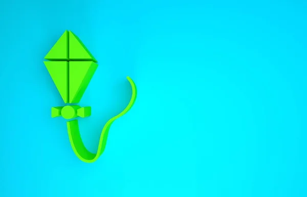 蓝色背景上孤立的绿色风筝图标。最低纲领的概念。3D渲染3D插图 — 图库照片