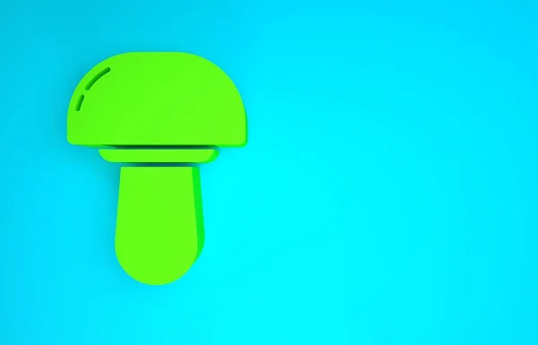 Zielona ikona grzyba odizolowana na niebieskim tle. Koncepcja minimalizmu. Ilustracja 3D 3D renderowania — Zdjęcie stockowe