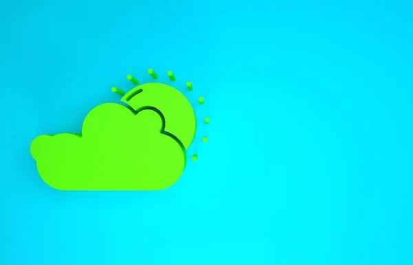 Green Sun και σύννεφο εικονίδιο καιρού απομονώνονται σε μπλε φόντο. Μινιμαλιστική έννοια. 3d απεικόνιση 3D καθιστούν — Φωτογραφία Αρχείου