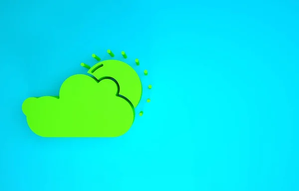 Green Sun and cloud weather icon isolated on blue background. Minimalism concept. 3d illustration 3D render