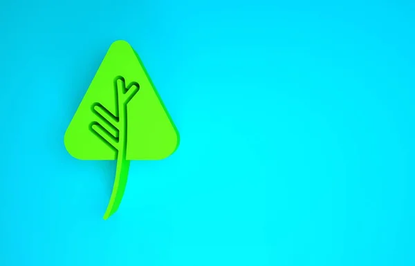 Ikona Green Leaf odizolowana na niebieskim tle. Pozostawia znak. Świeży naturalny symbol produktu. Koncepcja minimalizmu. Ilustracja 3D 3D renderowania — Zdjęcie stockowe