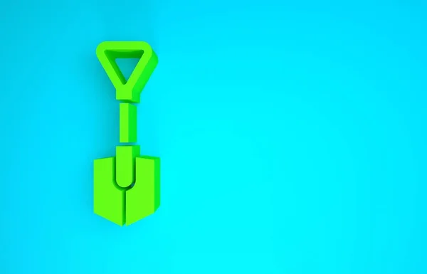 青の背景に隔離された緑のシャベルアイコン。園芸用具。園芸、農業、農業のためのツール。最小限の概念。3Dイラスト3Dレンダリング — ストック写真
