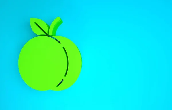 Fruto de melocotón verde o nectarina con icono de la hoja aislado sobre fondo azul. Concepto minimalista. 3D ilustración 3D render — Foto de Stock
