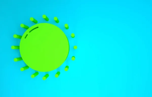 Icono Sol Verde aislado sobre fondo azul. Símbolo de verano. Buen día soleado. Concepto minimalista. 3D ilustración 3D render — Foto de Stock
