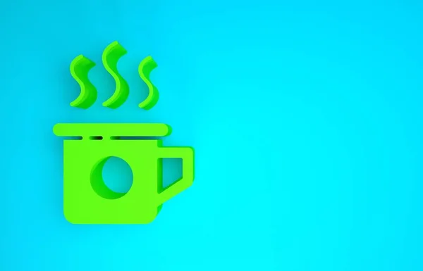 Taza verde de té icono aislado sobre fondo azul. Dulce comida natural. Concepto minimalista. 3D ilustración 3D render — Foto de Stock