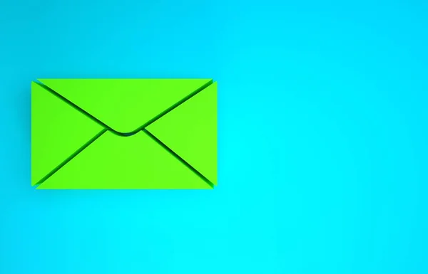 蓝色背景上孤立的绿色信封图标。电子邮件信件符号。最低纲领的概念。3D渲染3D插图 — 图库照片