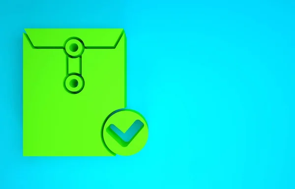 Зелений конверт і значок позначки перевірки ізольовані на синьому фоні. Успішна доставка пошти, підтвердження доставки пошти. Концепція мінімалізму. 3D ілюстрація 3D рендеринга — стокове фото
