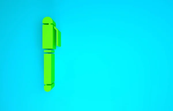 Иконка зеленого пера выделена на синем фоне. Концепция минимализма. 3D-рендеринг — стоковое фото