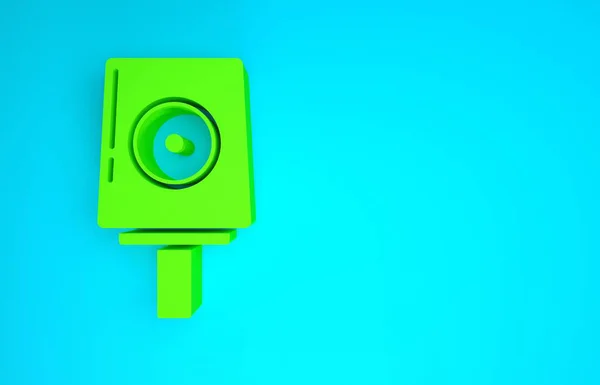 Vaporisateur vert peut embout icône capuchon isolé sur fond bleu. Concept de minimalisme. Illustration 3D rendu 3D — Photo
