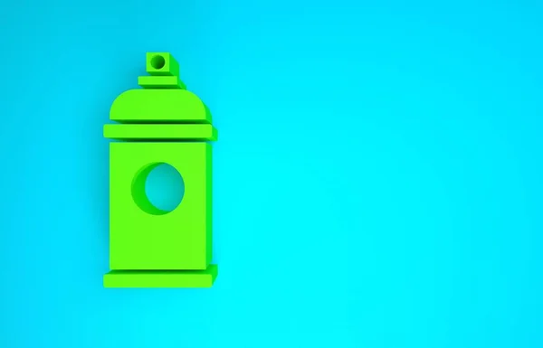 Green Paint spray może ikona izolowane na niebieskim tle. Koncepcja minimalizmu. Ilustracja 3D 3D renderowania — Zdjęcie stockowe