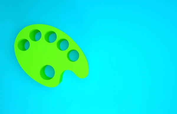 Zielona ikona palety izolowana na niebieskim tle. Koncepcja minimalizmu. Ilustracja 3D 3D renderowania — Zdjęcie stockowe