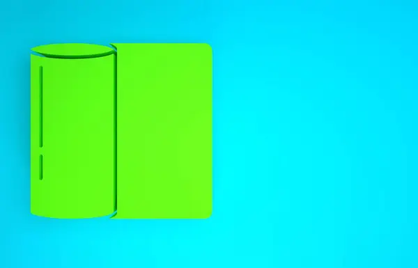 绿纸毛巾滚筒图标孤立在蓝色背景.最低纲领的概念。3D渲染3D插图 — 图库照片