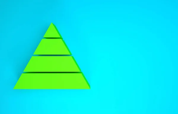 Green Business pyramid chart infographics icon isolated on blue background. Pyramidal stages graph elements. Minimalism concept. 3d illustration 3D render