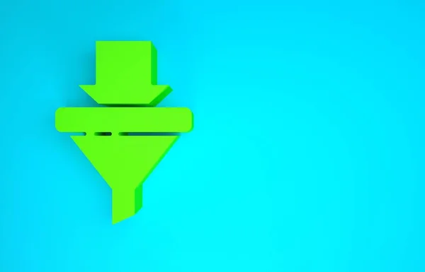 Embudo de ventas verde con flechas para la comercialización y el icono de negocio de inicio aislado sobre fondo azul. Plantilla infográfica. Concepto minimalista. 3D ilustración 3D render — Foto de Stock