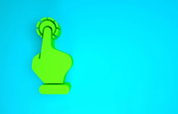 Mano Verde sosteniendo casino chips icono aislado sobre fondo azul. Juego de casino. Concepto minimalista. 3D ilustración 3D render — Foto de Stock