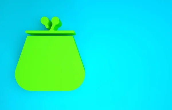 Ícone carteira verde isolado no fundo azul. Ícone da bolsa. Símbolo de poupança. Conceito de minimalismo. 3D ilustração 3D render — Fotografia de Stock