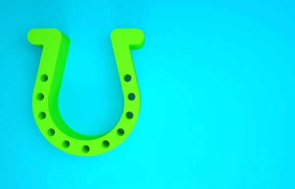 Icône en fer à cheval vert isolé sur fond bleu. Concept de minimalisme. Illustration 3D rendu 3D — Photo